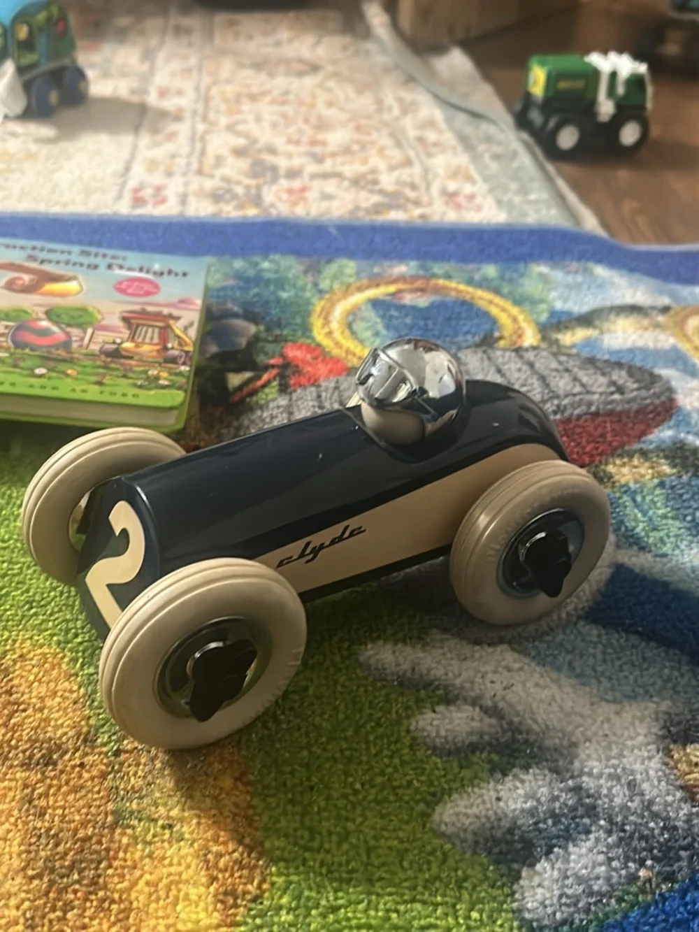 Vintage-Style Navy Blue Race Car Toy for Kids - Brand: Playforever